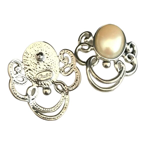 Vintage Earrings Silver Tone Simulated Pearl Pierced Retro Estate Jewelry 9J - Picture 2 of 5